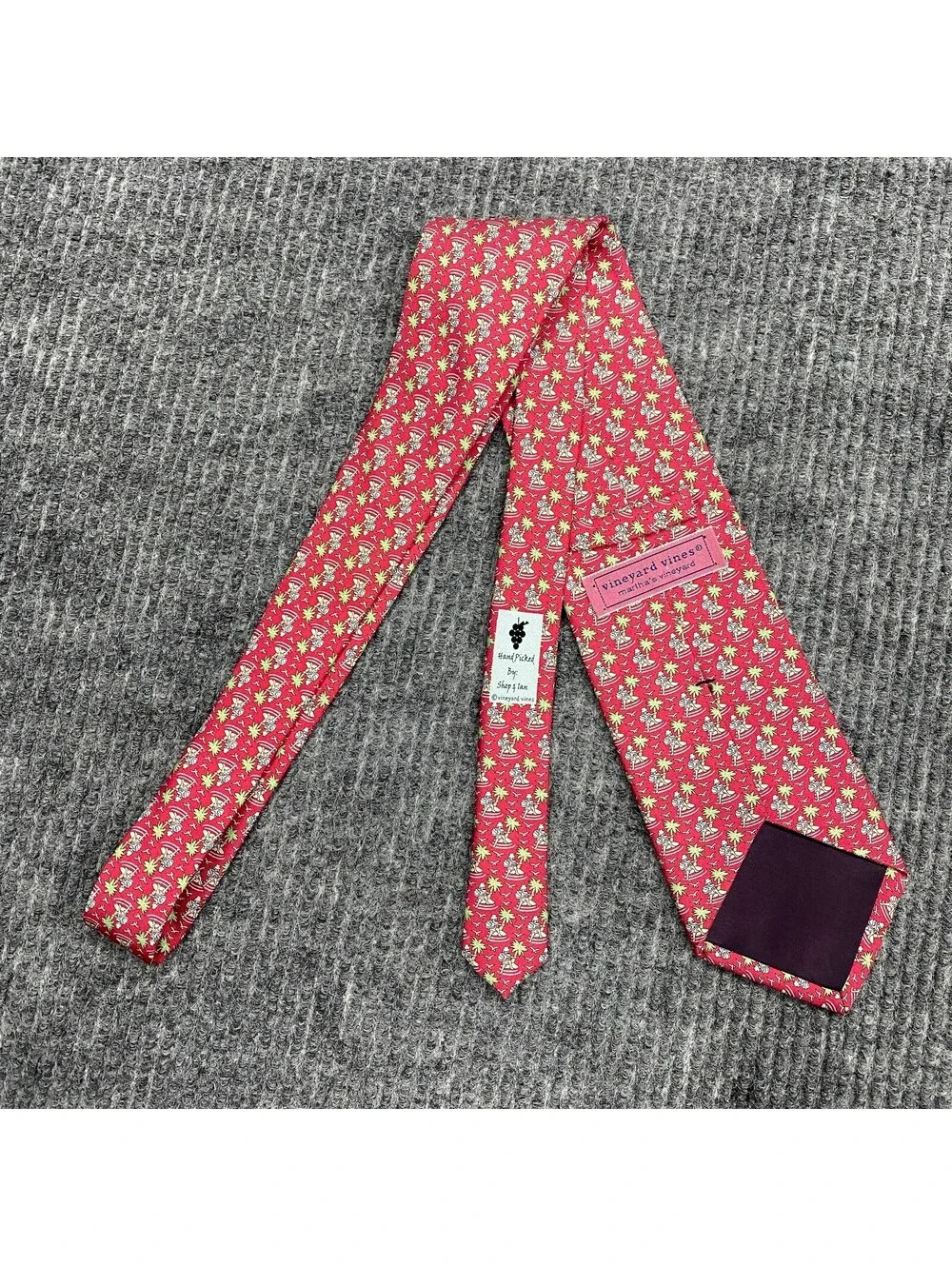 Vineyard Vines Necktie Red Geometric AOP Island Guitarist Silk Tie Made in USA